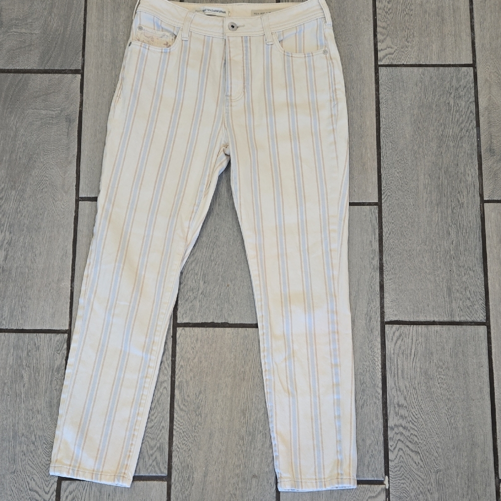 Anthropologie Cream and Blue Skinny Jeans 26 AA74